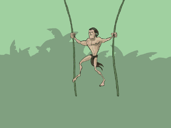 Tarzan swinging on vines
